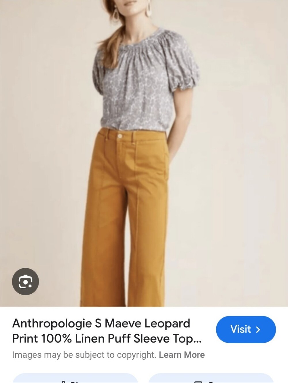 Maeve Linen Leopard Print Blouse in Grey and Taupe